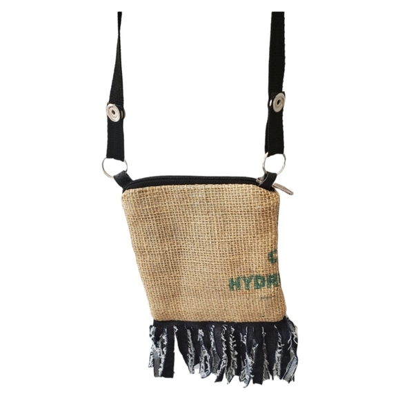 Couture Coffee Bag Handmade Small Crossbody Purse Jute Bag One of a Kind - Picture 2 of 5